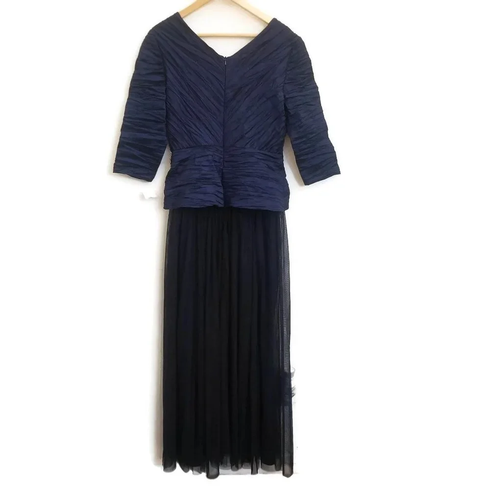 Alex Evenings Crinkle Taffeta Mock Dress Gown Navy Midnight NWOT Size 10 - Picture 3 of 10